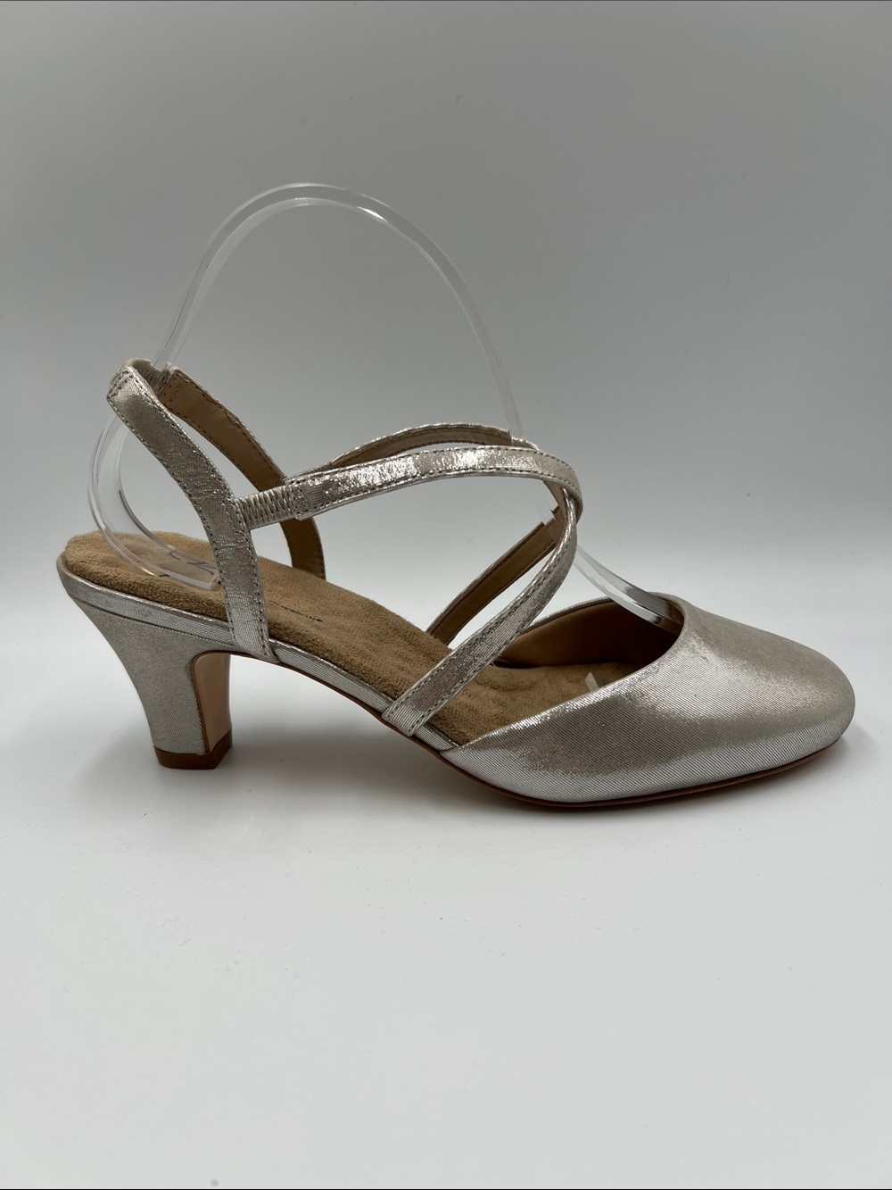 Ros Hommerson Caliente strappy pumps shoe heel silver glitter 10WW EXTRA WIDE EE